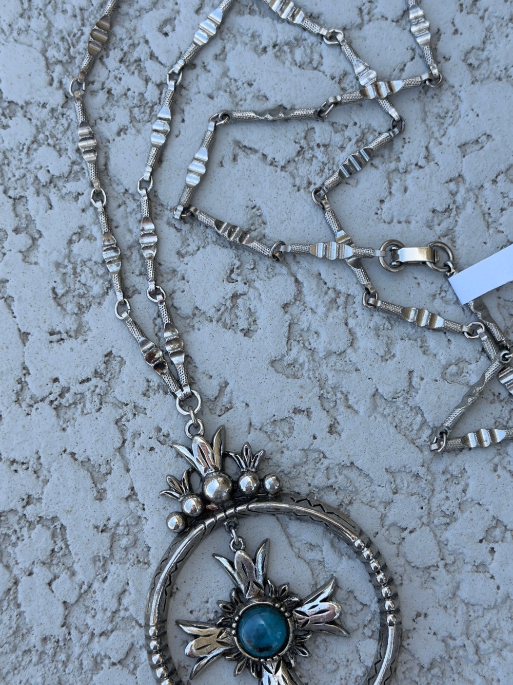 Silver Tone Howlite Pendant Necklace - Silver Blue Statement